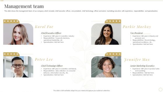 Management Team Skin Care And Beautifying Products Company Profile Graphics PDF Management Team Skin Care And Beautifying Products Company Profile Graphics PDF