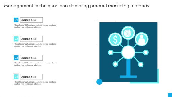 Management Techniques Icon Depicting Product Marketing Methods Graphics PDF