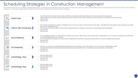 Management Techniques Scheduling Strategies In Construction Management Professional PDF