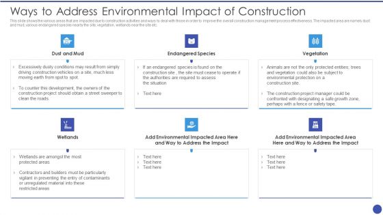 Management Techniques Ways To Address Environmental Impact Of Construction Guidelines PDF