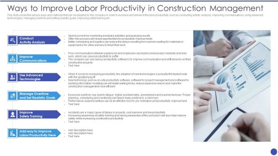 Management Techniques Ways To Improve Labor Productivity In Construction Management Portrait PDF