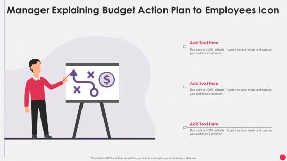 Manager Explaining Budget Action Plan To Employees Icon Information PDF