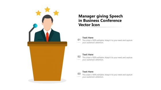 Manager Giving Speech In Business Conference Vector Icon Ppt PowerPoint Presentation File Samples PDF