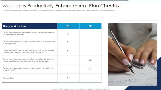 Managers Productivity Enhancement Plan Checklist Sample PDF