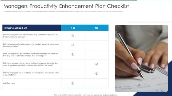 Managers Productivity Enhancement Plan Checklist Sample PDF Managers Productivity Enhancement Plan Checklist Sample PDF