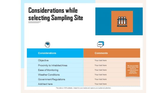 Managing Agriculture Land And Water Considerations While Selecting Sampling Site Ppt Show Elements PDF