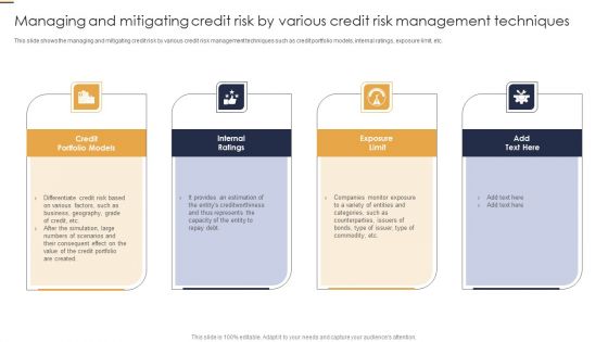 Managing And Mitigating Credit Risk By Various Credit Risk Management Techniques Topics PDF