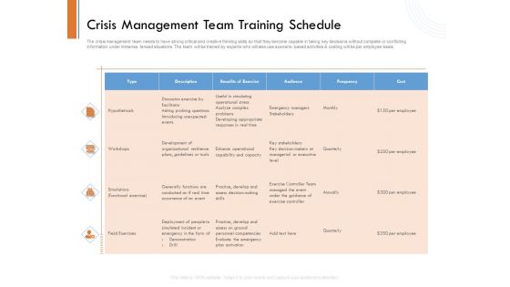 Managing Companys Online Presence Crisis Management Team Training Schedule Infographics PDF