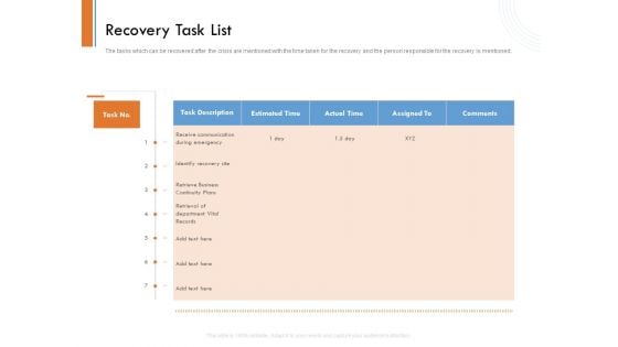 Managing Companys Online Presence Recovery Task List Clipart PDF