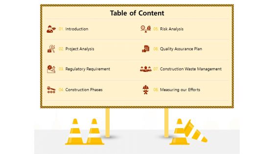 Managing Construction Work Table Of Content Ppt Professional Background Image PDF