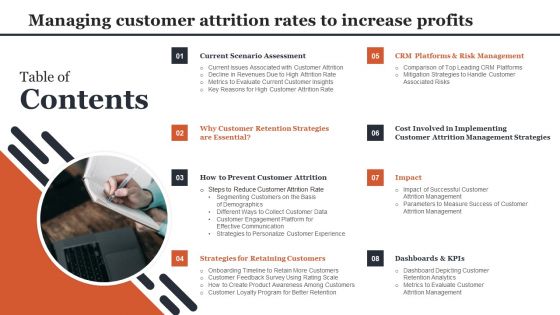 Managing Customer Attrition Rates To Increase Profits Table Of Contents Graphics PDF Managing Customer Attrition Rates To Increase Profits Table Of Contents Graphics PDF