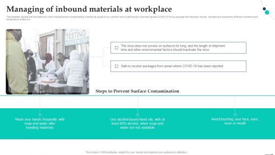 Managing Of Inbound Materials At Workplace Pandemic Company Playbook Background PDF