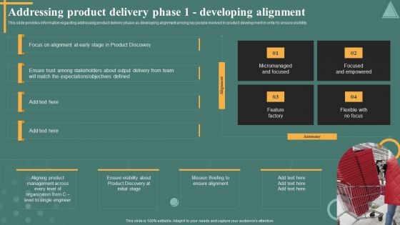 Managing Product Discovery Process And Techniques Addressing Product Delivery Phase 1 Developing Alignment Summary PDF