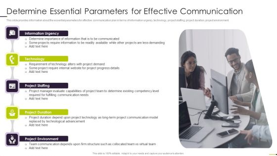 Managing Project Communication Determine Essential Parameters For Effective Communication Professional PDF