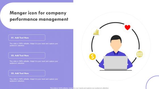 Manger Icon For Company Performance Management Introduction PDF