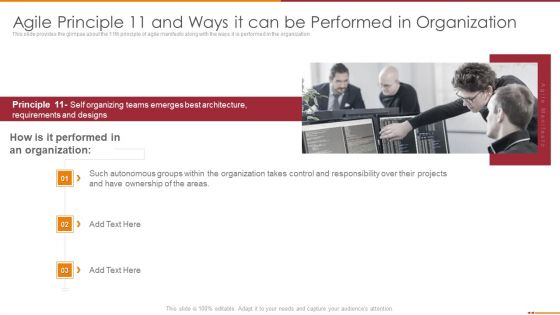 Manifesto For Agile Software Development Agile Principle 11 And Ways It Can Be Performed In Organization Icons PDF