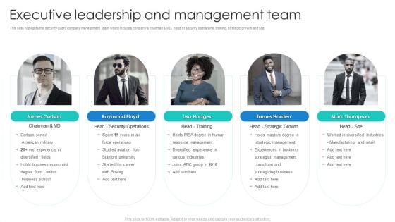 Manpower Corporate Security Business Profile Executive Leadership And Management Team Template PDF