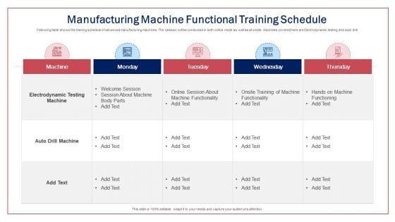 Manufacturing Machine Functional Training Schedule Ppt Layouts Professional PDF