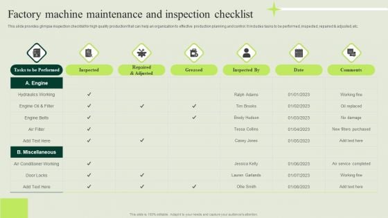 Manufacturing Quality Assurance And Control Measures Factory Machine Maintenance Inspection Diagrams PDF