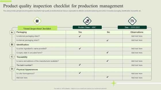 Manufacturing Quality Assurance And Control Measures Product Quality Inspection Checklist Production Download PDF