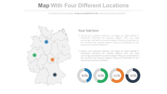 Map Diagram With Four Locations Powerpoint Slides