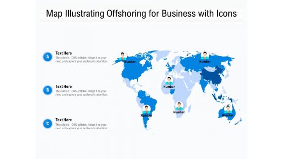 Map Illustrating Offshoring For Business With Icons Ppt PowerPoint Presentation Gallery Diagrams PDF