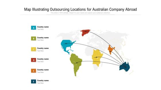 Map Illustrating Outsourcing Locations For Australian Company Abroad Ppt PowerPoint Presentation File Tips PDF