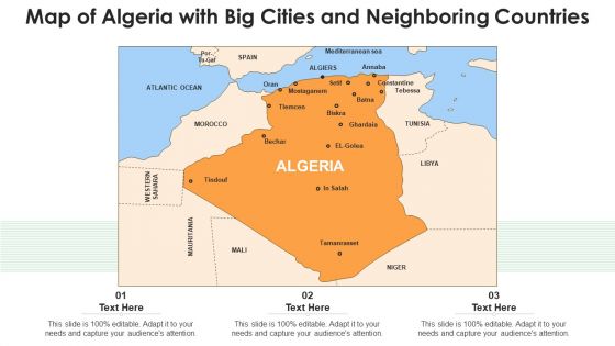 Map Of Algeria With Big Cities And Neighboring Countries Ppt PowerPoint Presentation Gallery Diagrams PDF