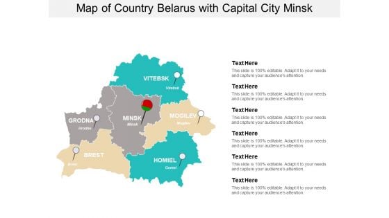 Map Of Country Belarus With Capital City Minsk Ppt PowerPoint Presentation Infographics Microsoft