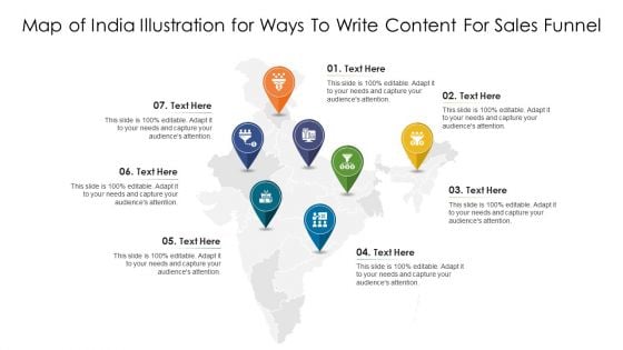 Map Of India Illustration For Ways To Write Content For Sales Funnel Template PDF