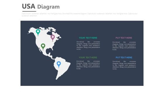 Map Of Usa With Multiple Locations Powerpoint Slides