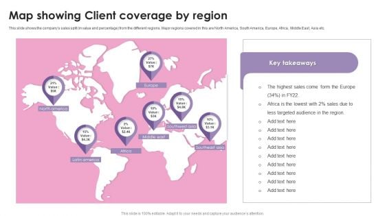 Map Showing Client Coverage By Region Ppt Show Vector PDF