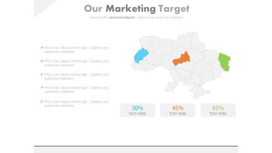 Map With Specific Areas Highlighted For Target Powerpoint Slides