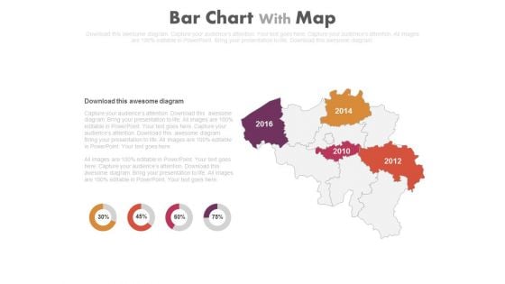 Map With Years And Percentage Charts Powerpoint Slides