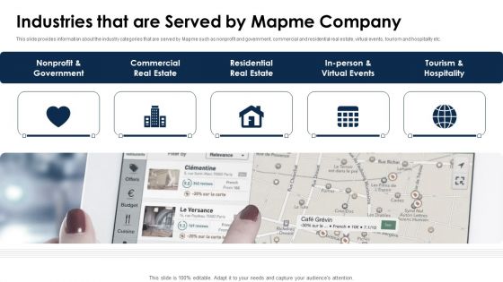 Mapme Fundraising Pitch Deck Industries That Are Served By Mapme Company Template PDF Mapme Fundraising Pitch Deck Industries That Are Served By Mapme Company Template PDF