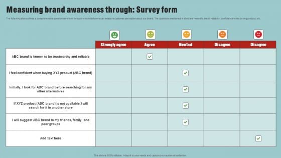 Market Analysis Overview And Different Categories Measuring Brand Awareness Through Survey Form Inspiration PDF