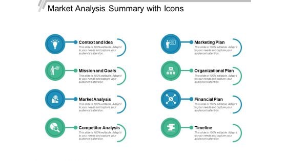 Market Analysis Summary With Icons Ppt Powerpoint Presentation Layouts Topics