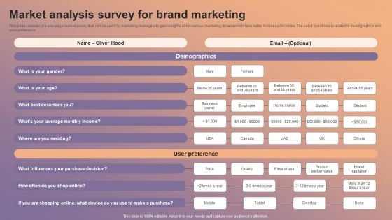 Market Analysis Survey For Brand Marketing Survey SS