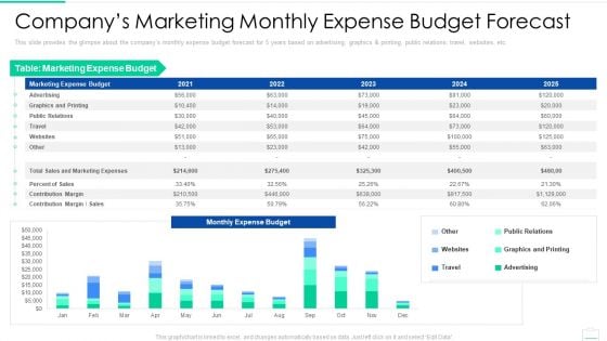 Market Area Analysis Companys Marketing Monthly Expense Budget Forecast Structure PDF