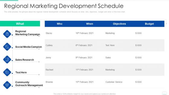 Market Area Analysis Regional Marketing Development Schedule Infographics PDF