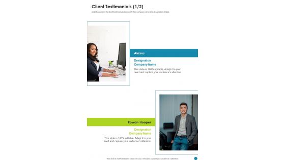 Market Assessment Proposal Client Testimonials One Pager Sample Example Document