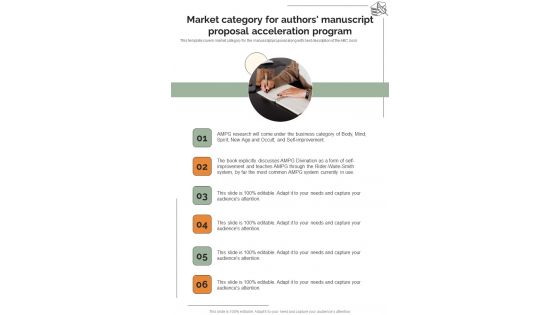 Market Category For Authors Manuscript Proposal Acceleration Program One Pager Sample Example Document