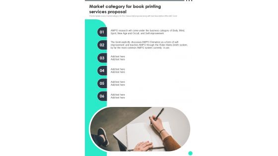 Market Category For Book Printing Services Proposal One Pager Sample Example Document Market Category For Book Printing Services Proposal One Pager Sample Example Document
