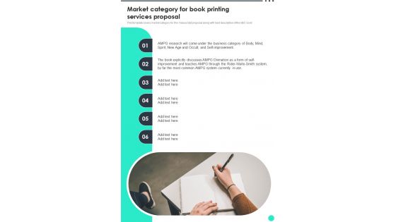 Market Category For Book Printing Services Proposal One Pager Sample Example Document