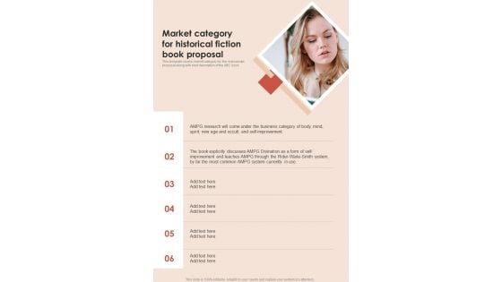 Market Category For Historical Fiction Book Proposal One Pager Sample Example Document