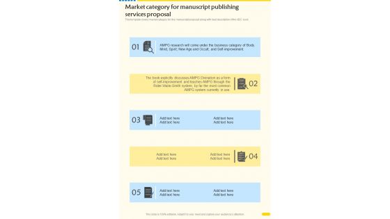 Market Category For Manuscript Publishing Services Proposal One Pager Sample Example Document