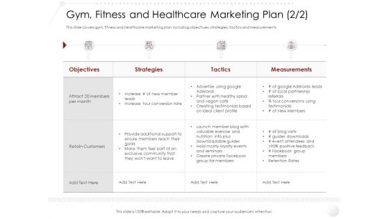 Market Entry Strategy Health Clubs Industry Gym Fitness And Healthcare Marketing Plan Objectives Partnership Themes PDF