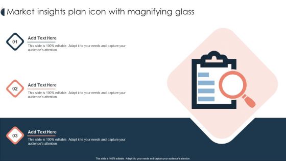 Market Insights Plan Icon With Magnifying Glass Ppt PowerPoint Presentation Model Grid PDF