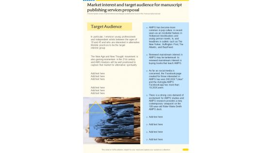 Market Interest And Target Audience For Manuscript Publishing Services One Pager Sample Example Document