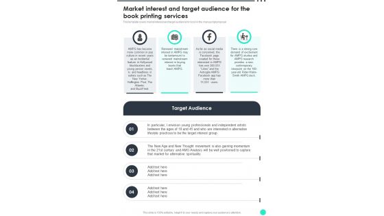 Market Interest And Target Audience For The Book Printing Services One Pager Sample Example Document Market Interest And Target Audience For The Book Printing Services One Pager Sample Example Document
